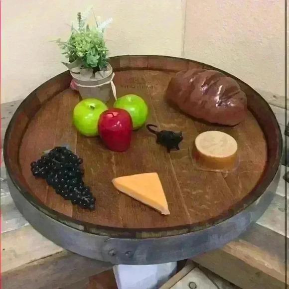 Handmade Lazy Susan Wine Barrel Top - Picture 2 of 4